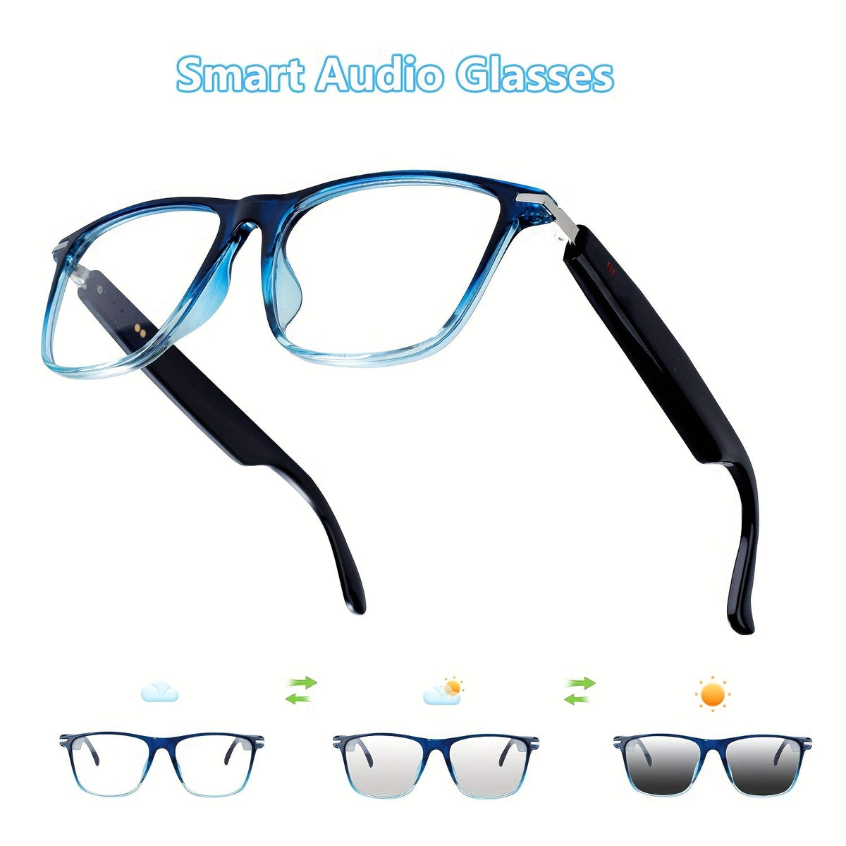 Smart Audio Glasses Bluetooth 6.0 – Auto-Dimming Photochromic Lenses, Anti-Blue Light, Music & Phone Calls, Converts to Sunglasses in Seconds, Multiple Frame Colors