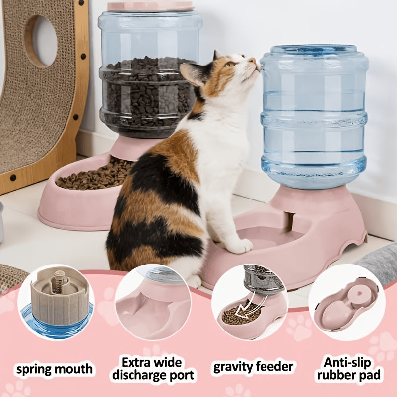 Automatic Gravity Dog Feeder and Water Dispenser 1 Gallon 3.8L - No Batteries Required, Durable PP Material, Suitable for Cats and Small to Medium-Sized Pets, Hands-Free Gravity Feeding Station, Perfect Gift