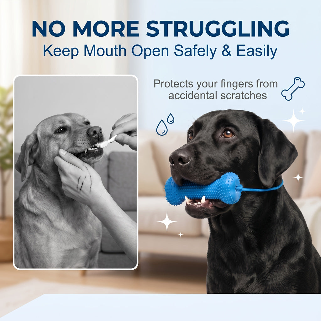 Dog Teething Chew Stick and Teeth Cleaning Brush Set 2-Pack - Durable Chewable Dog Toothbrush with Mouth-Open Strap for Easy Brushing, Dual-Purpose Dental Care Toy for Dogs, Random Color