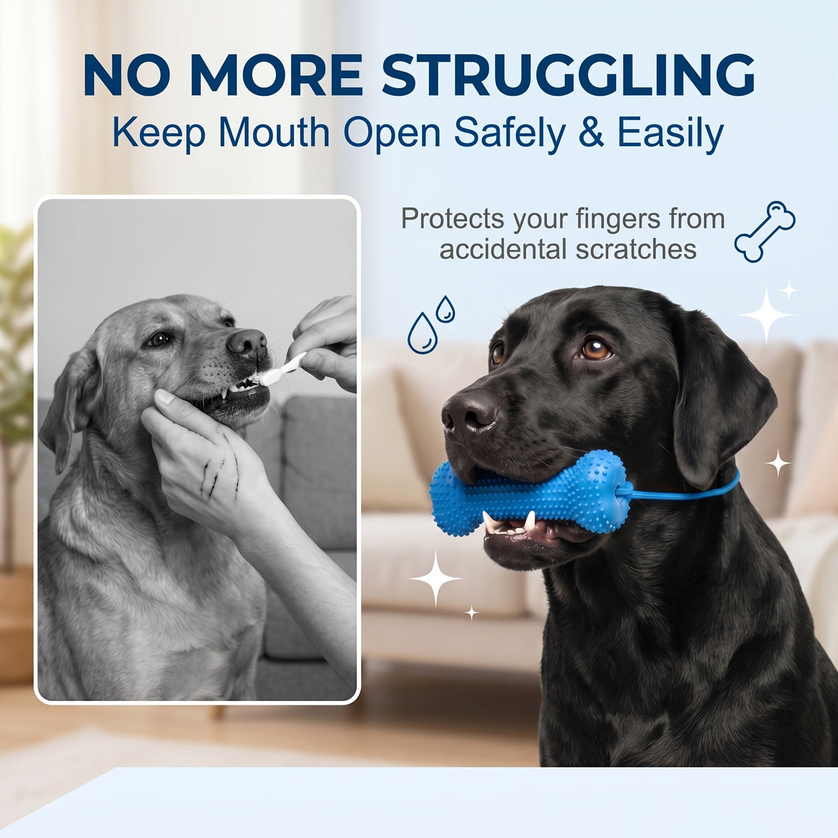 Dog Teething Chew Stick and Teeth Cleaning Brush Set 2-Pack - Durable Chewable Dog Toothbrush with Mouth-Open Strap for Easy Brushing, Dual-Purpose Dental Care Toy for Dogs, Random Color