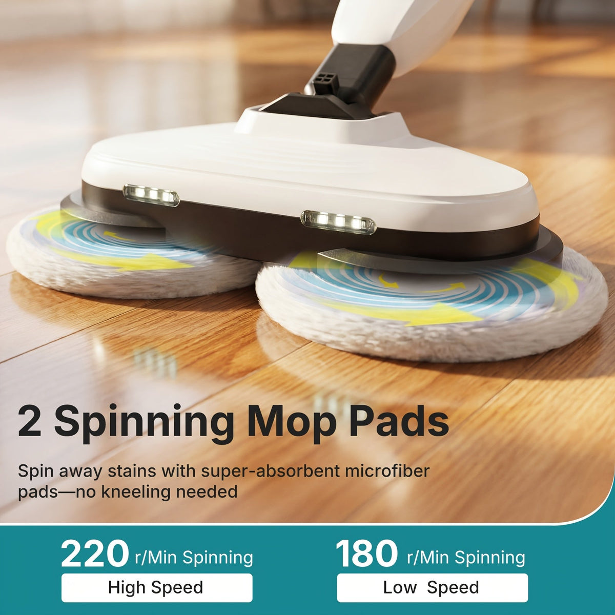 Steam Mop for Floor Cleaning with Dual Spin Rotating Pads, 2 LED Lights, 4 Steam Modes & 16.4FT Cord, Heavy Duty Electric Floor Steamer for Hardwood, Tile, Laminate & Grout, White Gray Green