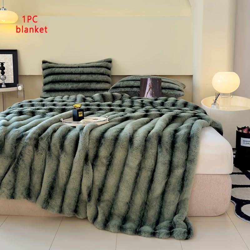 Luxury Thick Striped Plush Blanket – Rabbit-Like Soft Skin-Friendly Warm Throw for Sofa Bed Office & Travel in 6 Colors 3 Sizes