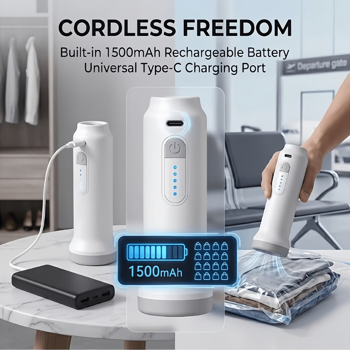 4-Pack Vacuum Storage Bags with USB Electric Air Pump - 1500mAh Rechargeable, 3 Sizes (30×40 / 40×50 / 50×60cm) - Space-Saving for Clothes & Seasonal Bedding
