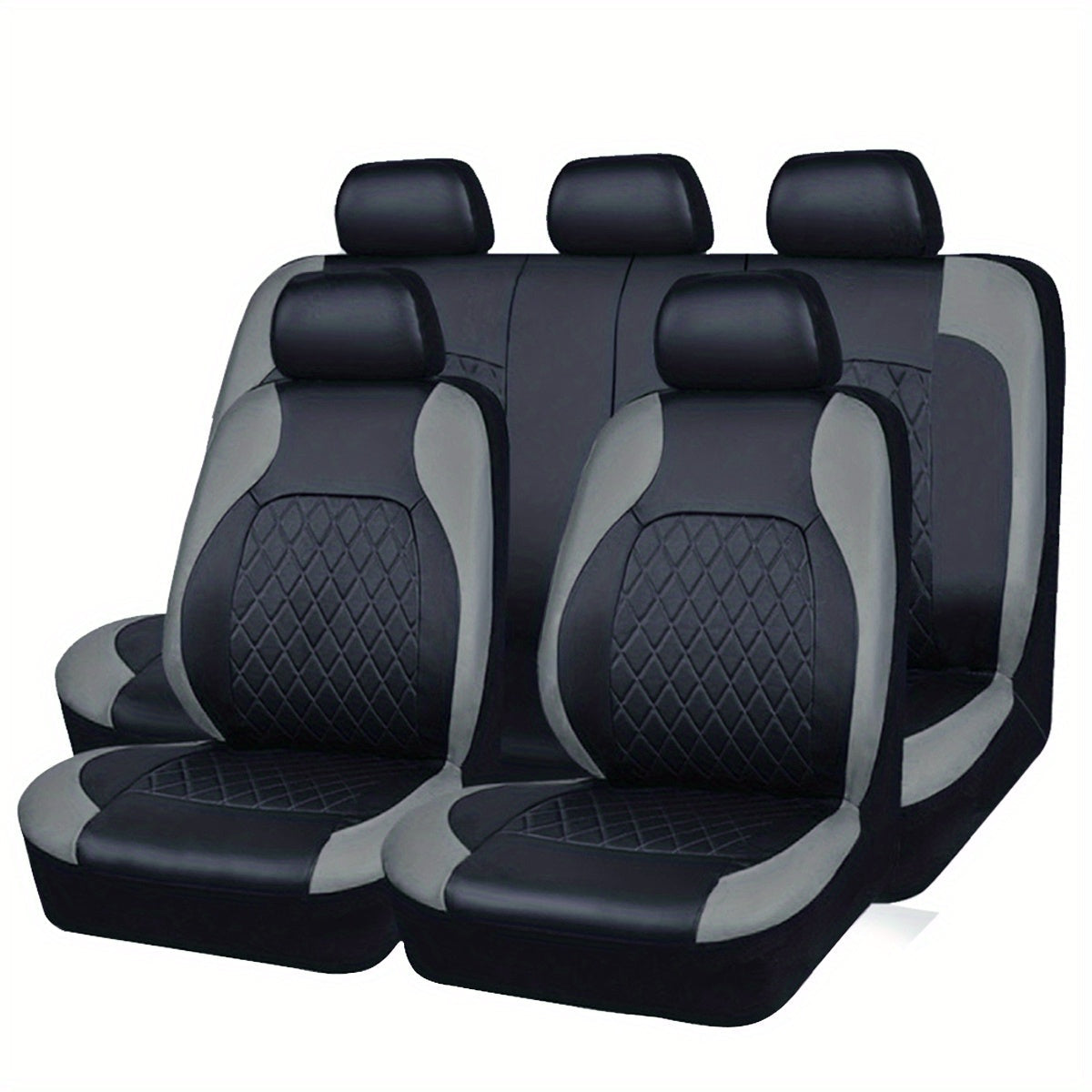 PU Leather Car Seat Covers, Universal Fit, Waterproof, Quilted, All-Season, with Sponge Padding, for Cars, SUVs, Trucks, Gray/Black/Red/Blue, Single or 12-Piece Set