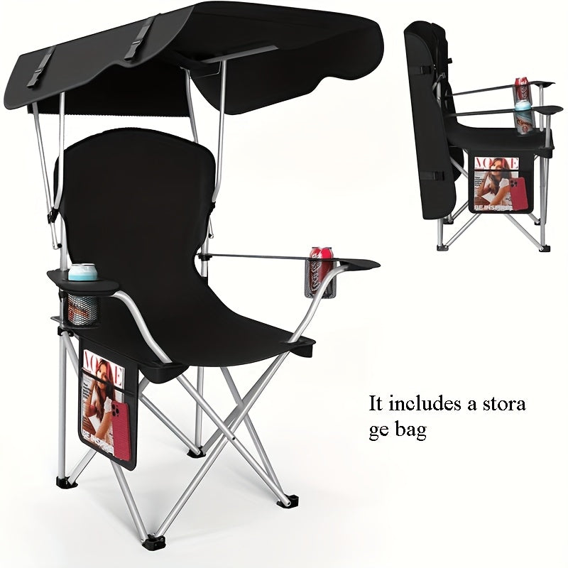 Portable Camping Chair with Canopy – Folding Chair with UV Sun Shade, 600D Oxford Fabric, Lightweight & Durable for Camping, Beach, Picnics, Fishing & Sports, 4 Colors