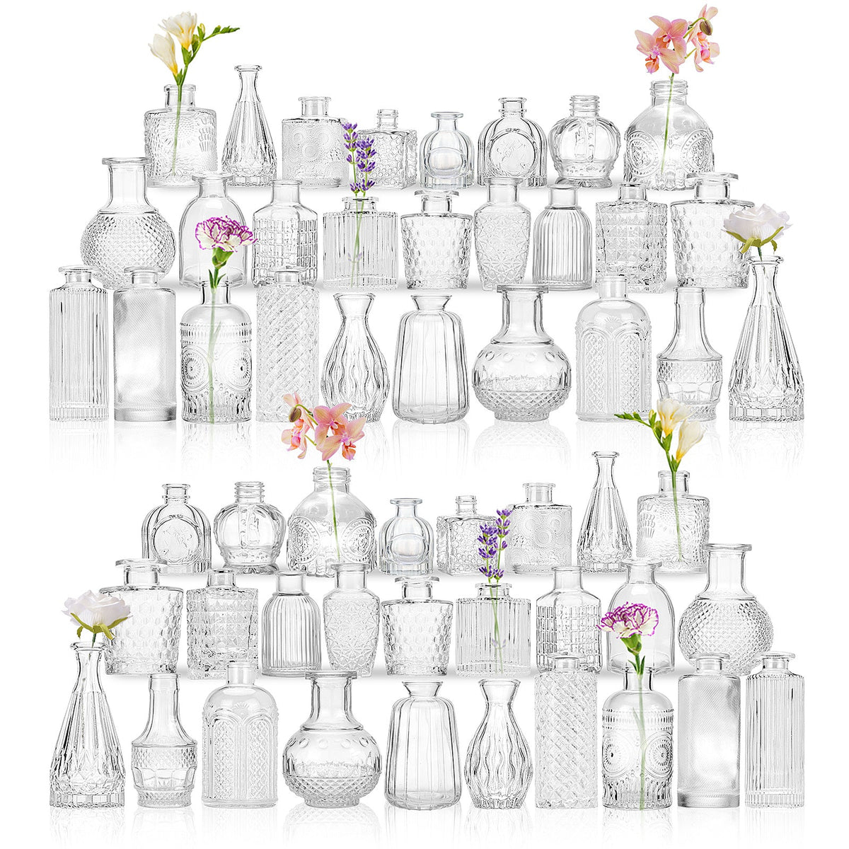 54 Pcs Glass Bud Vases Bulk Small Flower Vases for Centerpieces Rustic Wedding Home Table Decor & Aromatherapy Bottles Halloween & Christmas – Transparent