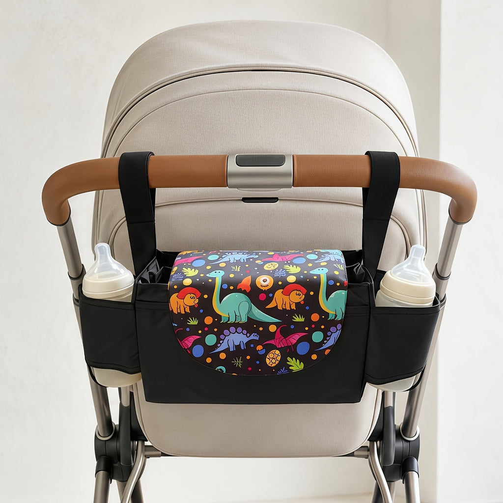 Portable Stroller Storage Bag, Large Capacity Polyester Organizer for Bottles Diapers & Essentials, Multifunctional Baby Stroller Bag for Home & Outings, Triangle Style