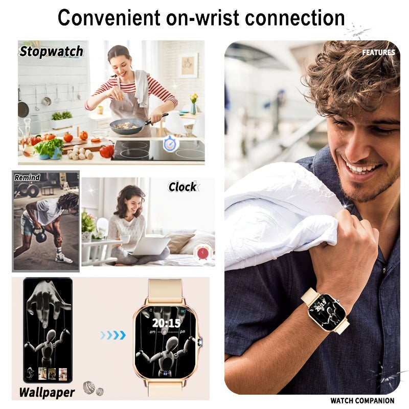 Smartwatch 1.83-Inch Full Touch Screen, Wireless Calling, Message Reminder, Heart Rate & Sleep Monitor, Pedometer, Multi-Sport Modes, USB Rechargeable Fitness Watch for Men and Women