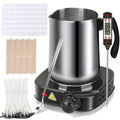 Complete DIY Candle Making Kit with Electric Wax Melter, Thermometer, 30oz Pouring Pot, Spoon, Cotton Wicks, All-in-One Starter Set for Adults and Beginners, Stainless Steel 110V Homemade Candle Supplies
