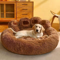 Bear Paw Shaped Calming Dog & Cat Bed, Warm Soft Plush Cushion, Coffee Color with Pet Scarf – Sizes S to XXL