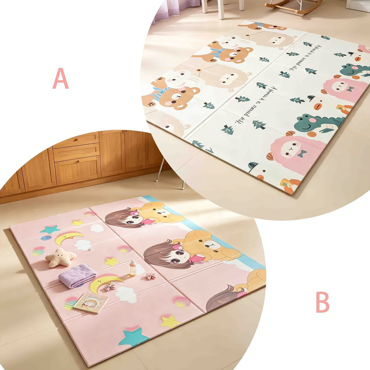 Foldable Double-Sided Baby Crawling Mat Shock-Absorbent Easy to Clean Large Play Mat for Crawling Walking Multi-Scene – Maiden's Dream Pattern