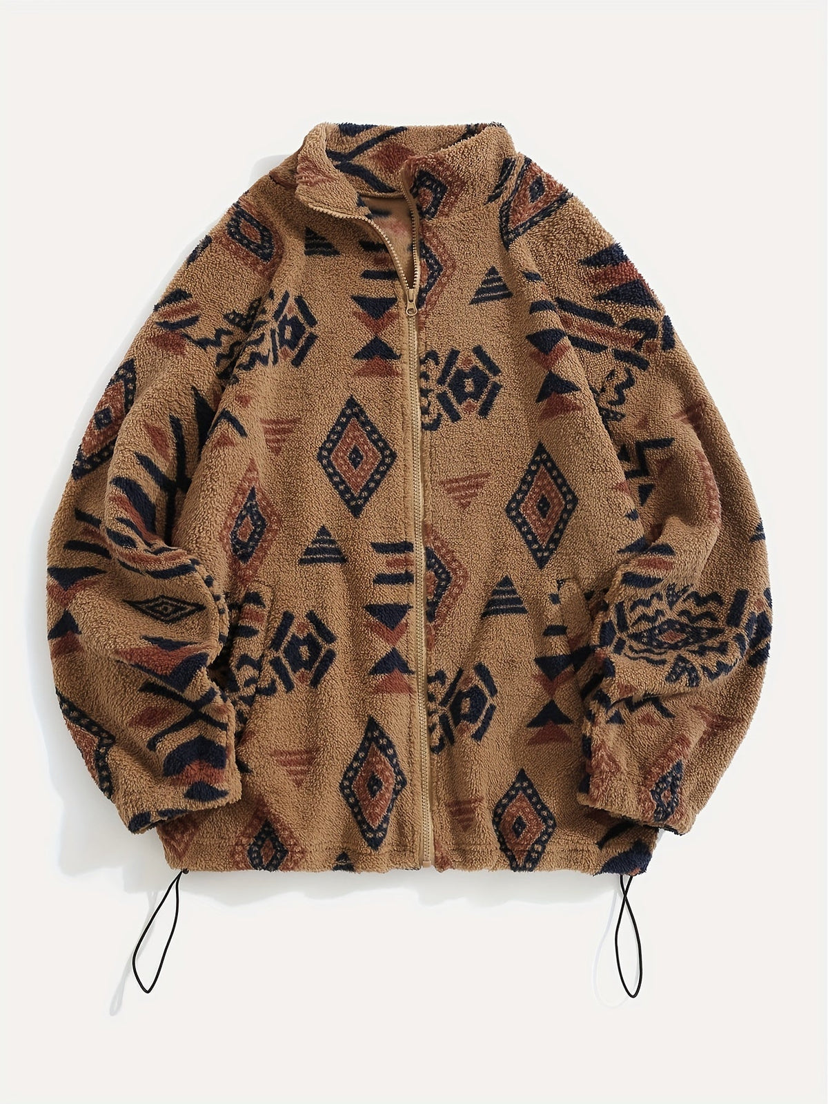 Ethnic Print Women's Microfleece Zip-Up Jacket Tribal Pattern Fall/Winter Coat with Zipper Closure High Elasticity Fleece Outerwear