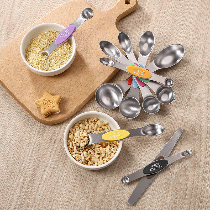 JoolKos 9-Piece Magnetic Measuring Spoons Set - Dual-Sided, Heavy-Duty Stainless Steel with Leveler, Measures Dry & Liquid Ingredients