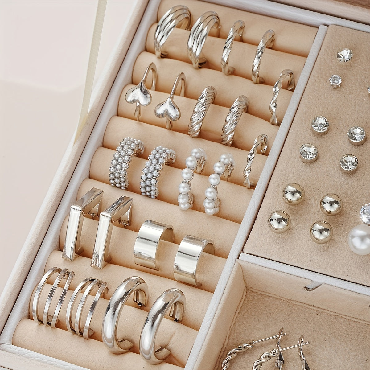 102-Piece Women's Earrings Set - Elegant Imitation Pearl Rhinestone Hoop Ear Cuffs Heart & Geometric Studs, Stainless Steel Hypoallergenic Fashion Jewelry for Daily Wear, Parties, Dates & Gifts