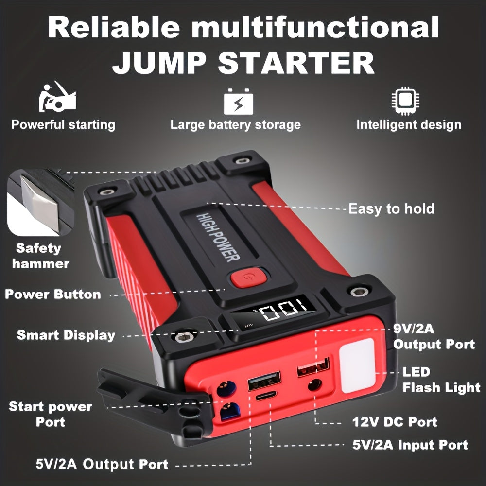 便携式汽车应急启动电源 1600A–3000A 12V 电池启动器 – 适用于汽油和柴油发动机的紧凑型应急启动电源，配备 USB 充电端口及 LED 手电筒