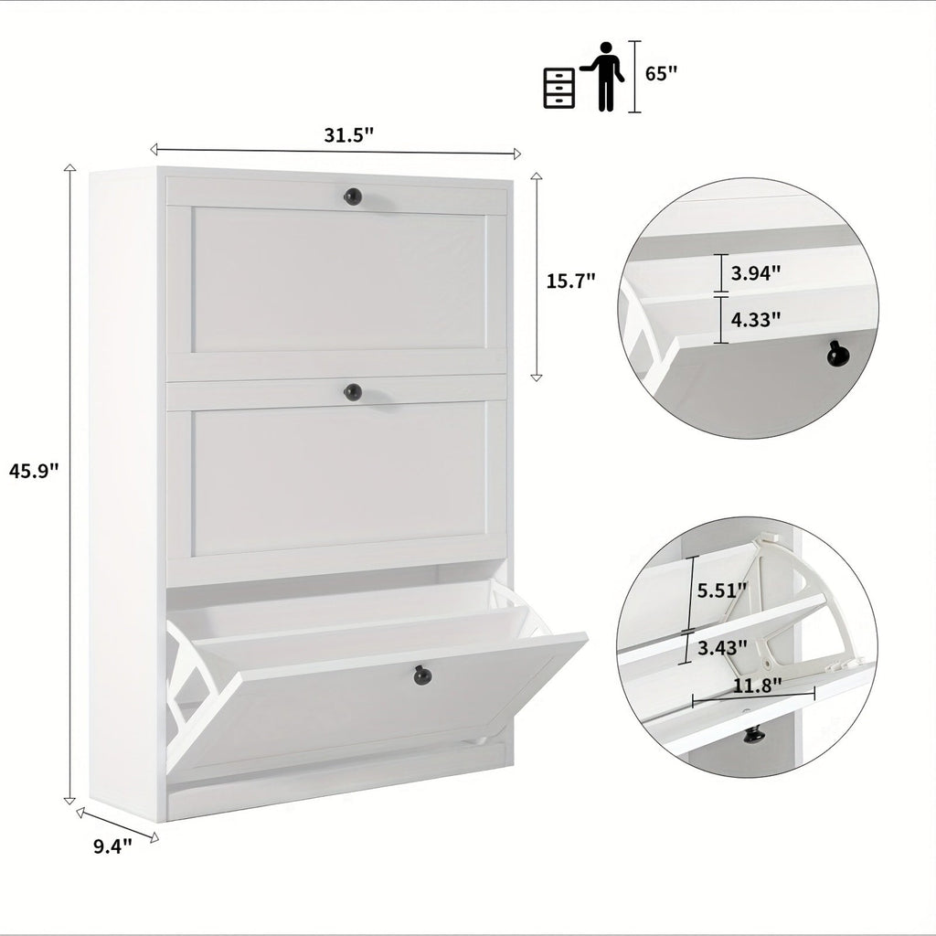 Narrow Shoe Cabinet with 3 Flip Drawers & Adjustable Shelf, Freestanding Hidden Shoe Organizer for Entryway Hallway Bedroom Apartment, Space-Saving Slim Shoe Storage Cabinet, Modern Design