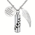 Cylinder Urn Necklace for Ashes - Stainless Steel Butterfly & Angel Wing Memorial Keepsake Pendant for Pet & Human Loss, Cremation Jewelry for Women, Men & Loved Ones (Silvery)