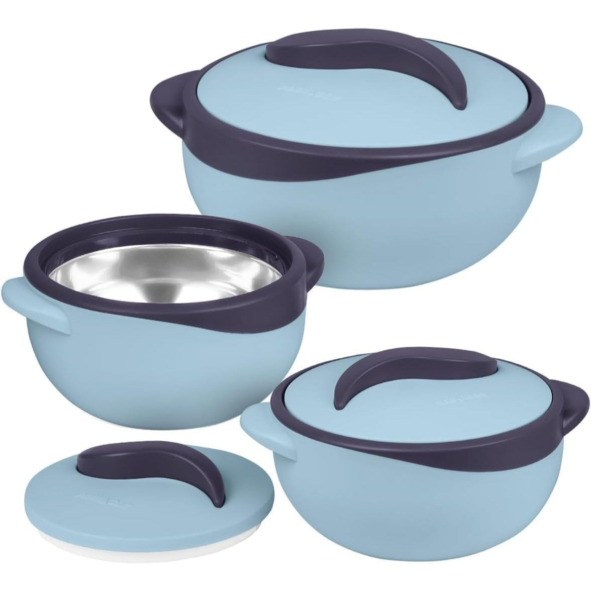 3-Piece Insulated Casserole Dish Set with Lids – 2.6 / 1.5 / 1 Qt Stainless Steel Thermal Food Warmer & Cooler Serving Bowls for Picnic Potluck & Entertaining in Green Blue & Pink