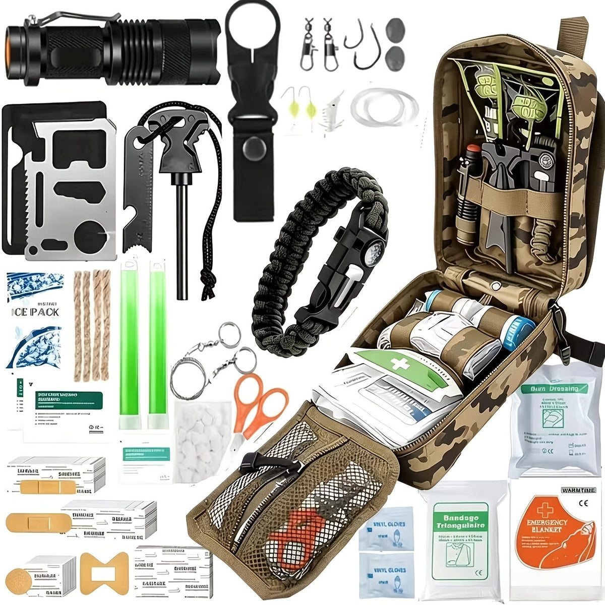 242-Piece Survival Kit – Outdoor Emergency Gear with Fire Starter & First Aid Tools for Camping, Hiking, Travel, Car, and School, Gift for Men & Women, Multiple Colors