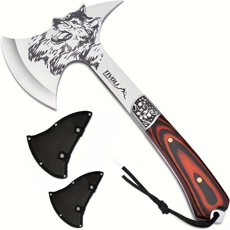 Camping Hatchet Viking Axe - High Carbon Steel, Full Tang, Nylon Sheath & Gift Box for Splitting Wood, Chopping, Hunting, Trekking & Outdoor Adventure