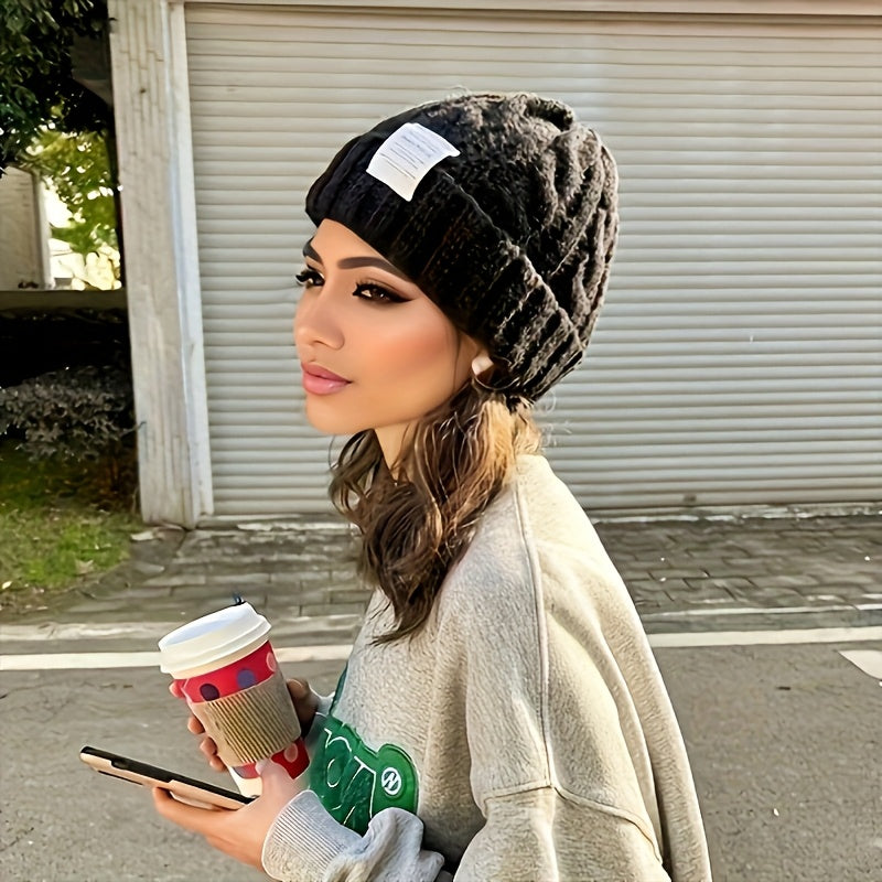 2 Pack Winter Knit Beanies for Women and Men, Candy-Colored Chunky Cable Knit Warm Hats with Ear Protection, Loose Fit Slouchy Beanie for Outdoor Streetwear in Cold Weather