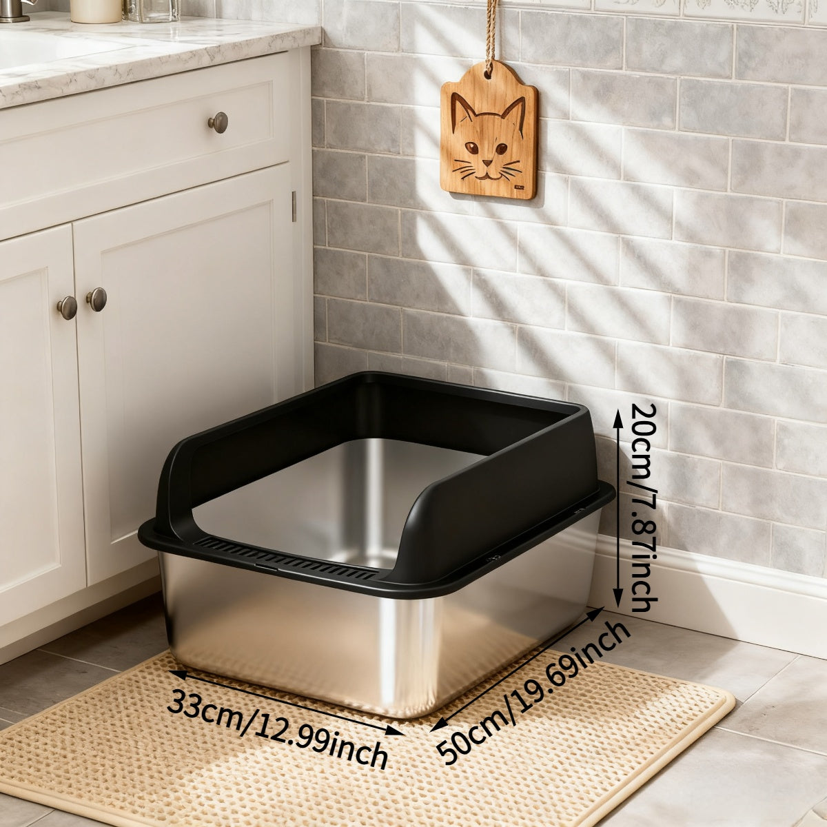 Stainless Steel Cat Litter Box – Odor-Proof High-Sided Metal Litter Tray, Non-Stick Anti-Scratch Leak-Proof Design, Easy to Clean Indoor Cat Toilet for Large, Medium & Small Cats, Multiple Sizes & Colors