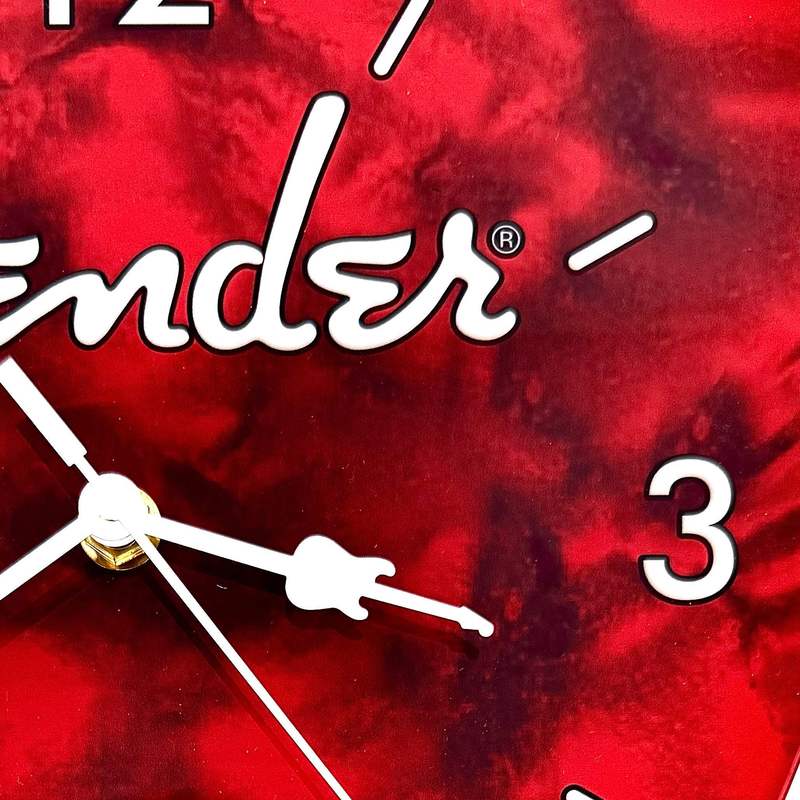 Fender Guitar Pick Wall Clock – Music Lover Wall Decor Easy Install AA Battery Powered – Red