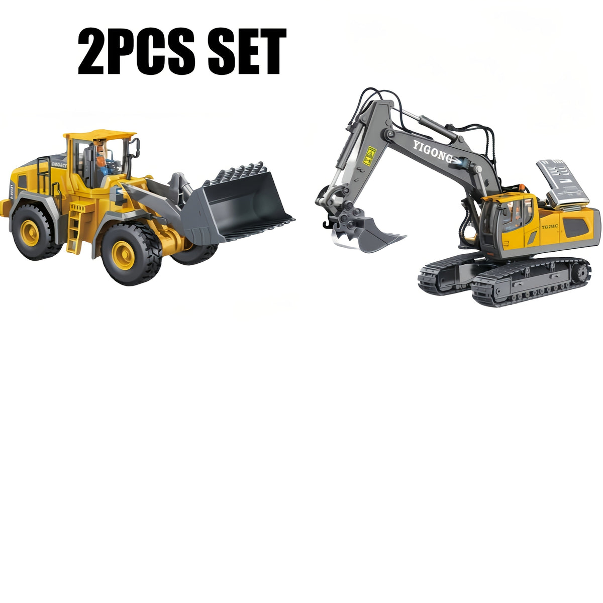 Remote Control Excavator Toy Set with Metal Shovel, LED Lights, 1200mAh Battery, RC Construction Truck, Bulldozer, Dump Truck, and Loader Combo for Boys Ages 6 and Up, Birthday or Christmas Gift