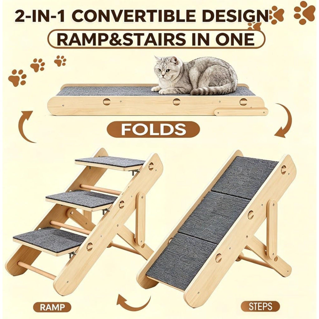 Foldable Pet Ramp Stairs for Dogs & Cats – Anti-Slip Adjustable Portable Dog Steps Ladder for Bed, Sofa & Car, Joint-Friendly Climbing Ramp for Small, Medium, and Large Senior Pets