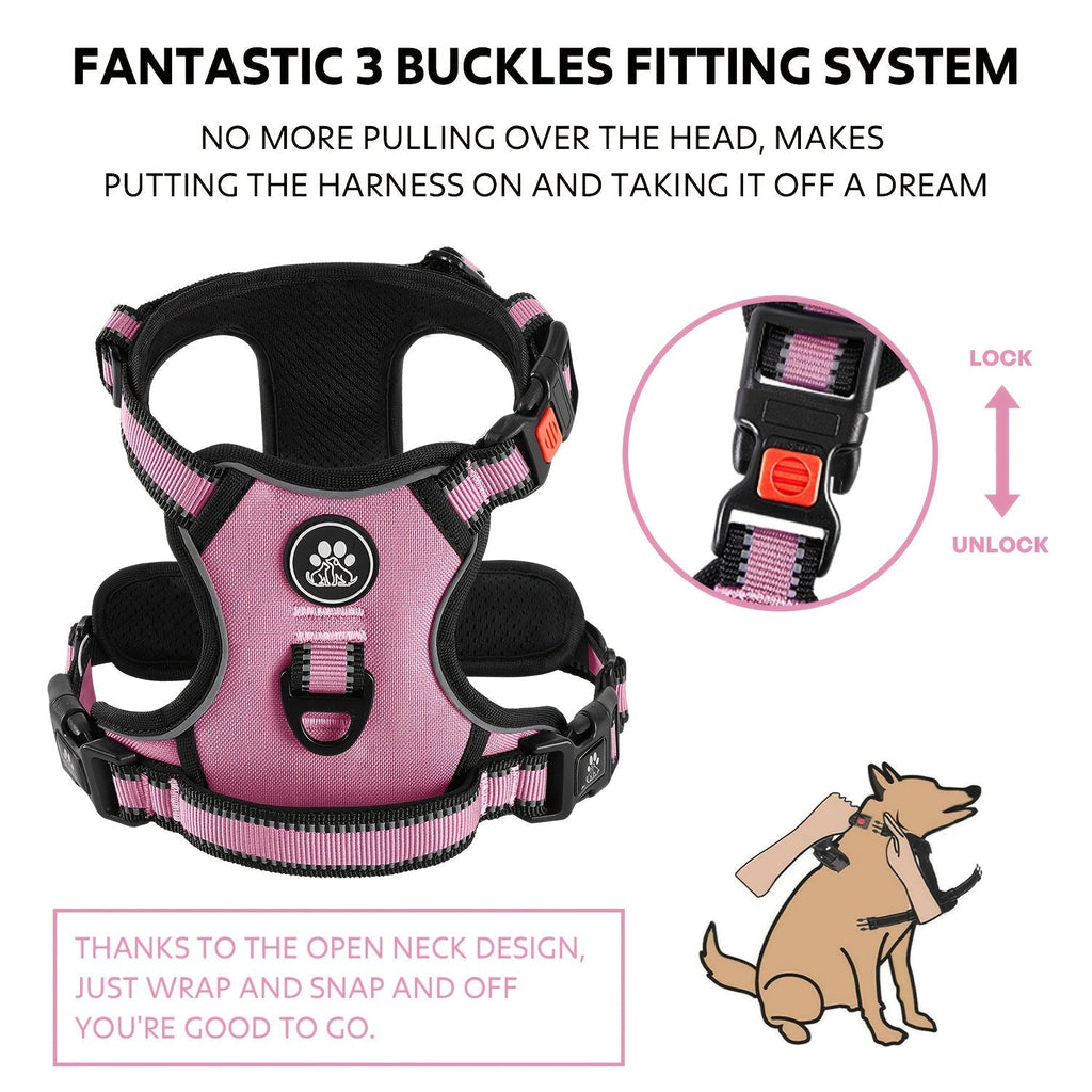 No-Pull Dog Harness Set with Retractable Leash, Seatbelt, and Collar – Fully Reflective, Adjustable, Breathable Vest Harness with Handle for Small & Large Dogs (XS–XL)