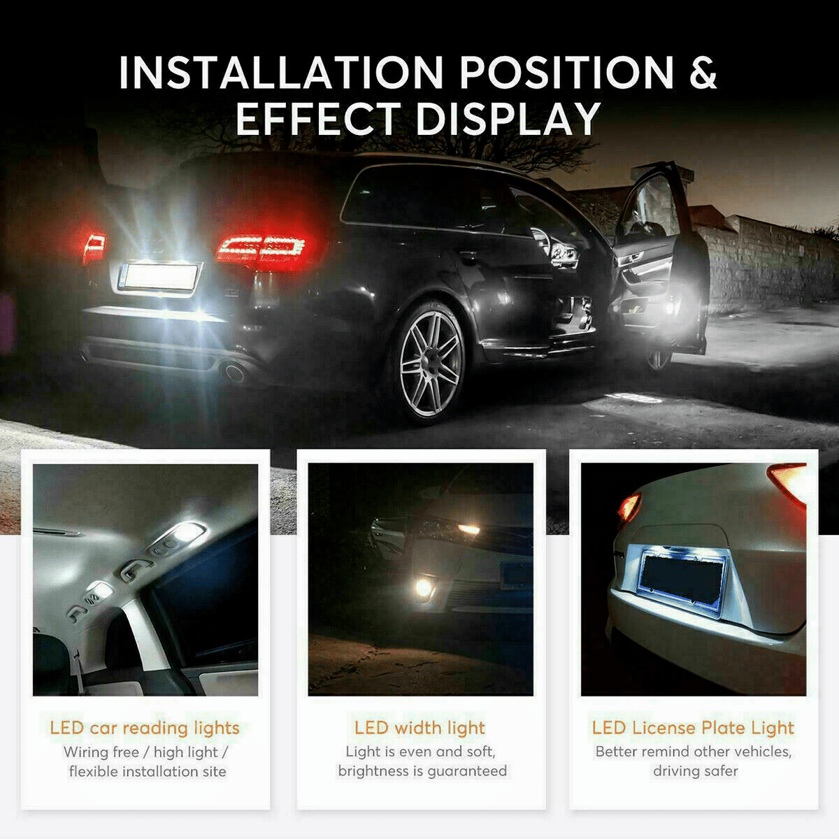 40PCS Car LED Interior Bulb Kit T10 W5W 31mm 42mm 6000K Cool White 12V, Error-Free Map Dome Door Trunk Courtesy Light Replacement Set for Most Cars