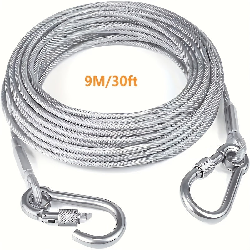 Heavy Duty Dog Tie-Out Cable 250lb with Reflective Design & Stainless Steel Swivel Hook – Tangle-Free Leash for Large Dogs – Yard, Outdoor & Camping – 30ft/50ft/177ft Options – Velora