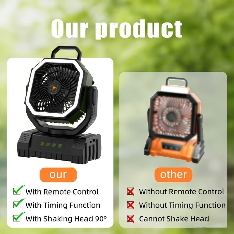 20000mAh Camping Fan with Remote Control, LED Light, Oscillating, 4 Speeds, Timer, and Power Bank - Rechargeable Tent Fan for Camping, Picnic, BBQ, Fishing, and Outdoor Use