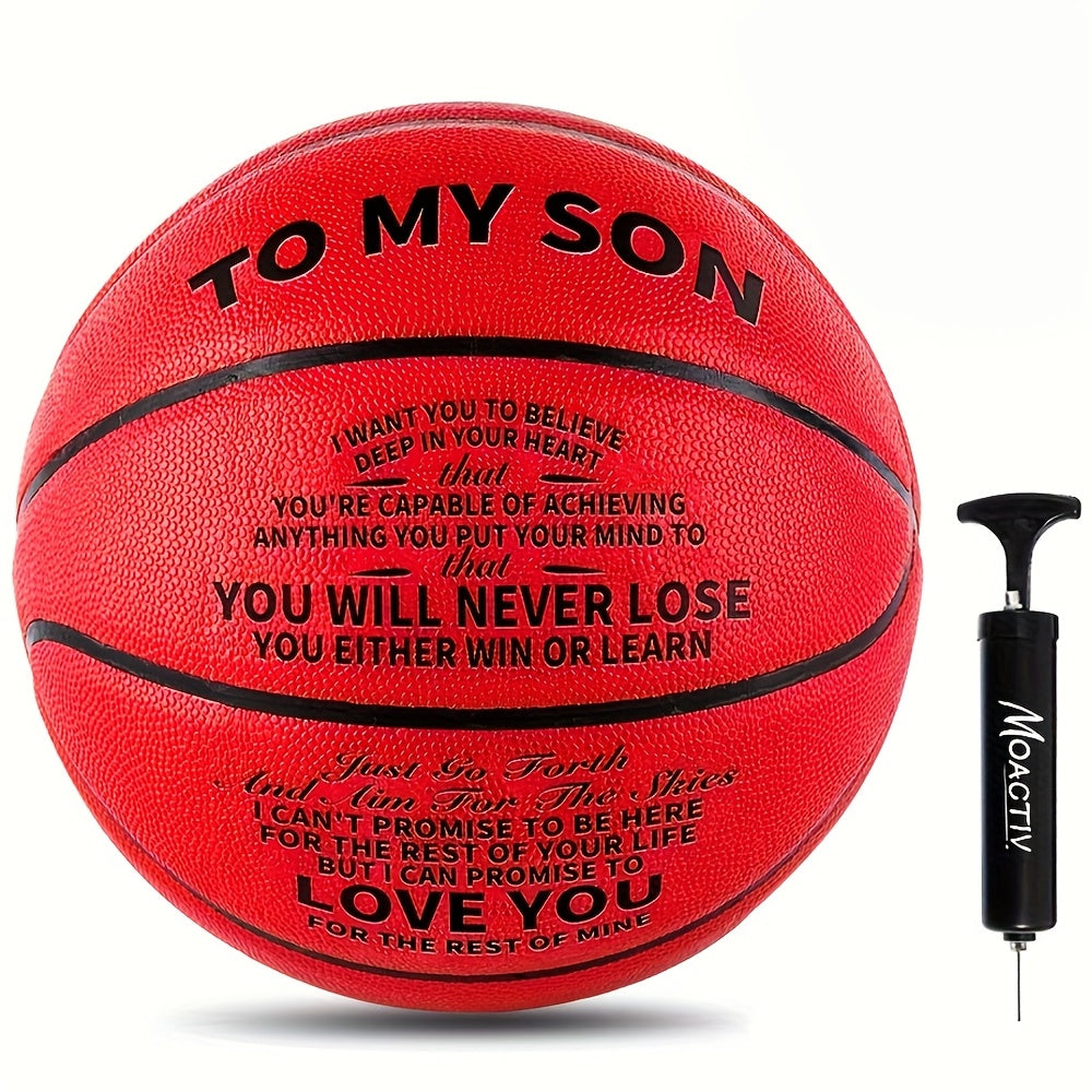 Engraved Basketball for Grandson & Son – Personalized Inspirational Size 7 Basketball with Pump, Motivational Gift for Birthday, Christmas, Anniversary, Blue Red Gold Black