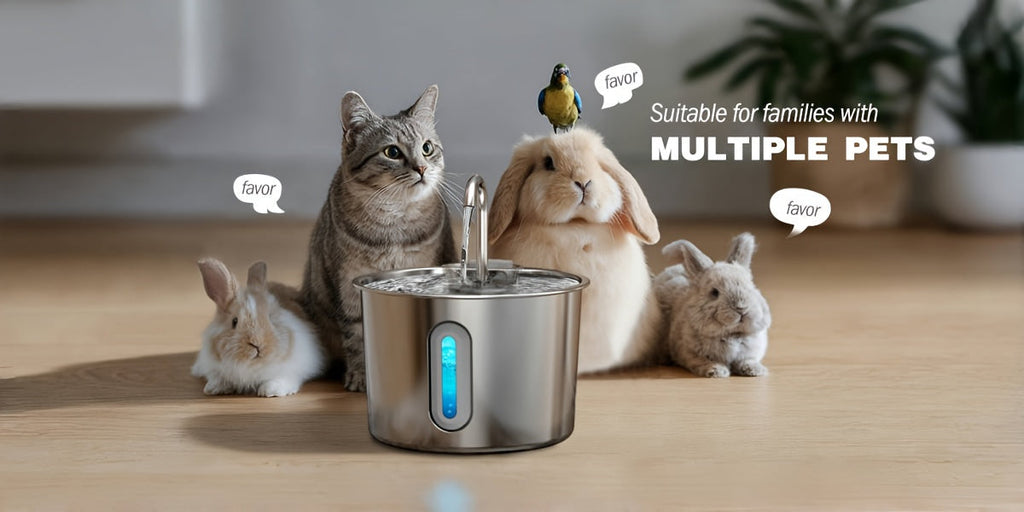74oz Stainless Steel Cat Water Fountain - Ultra-Quiet USB Pump, Faucet Flow, 3-Stage Filter & Visual Water Level Window, Automatic Pet Water Fountain for Cats and Small Dogs Indoor