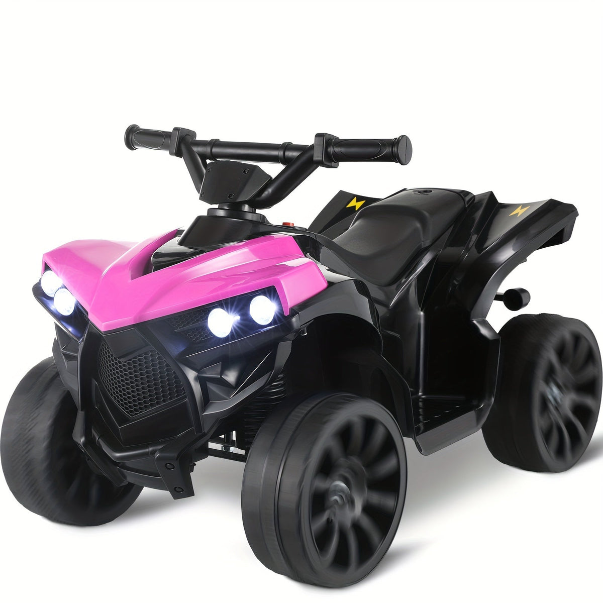 Kids Electric Quad ATV Ride-On Car with Headlights, Pedal Accelerator, All-Terrain Anti-Slip Tires, 55 lbs Capacity, 1.86 MPH Ride-On Toy for Boys and Girls Ages 3-6, Birthday/Christmas Gift, Blue/Black/Pink/Red