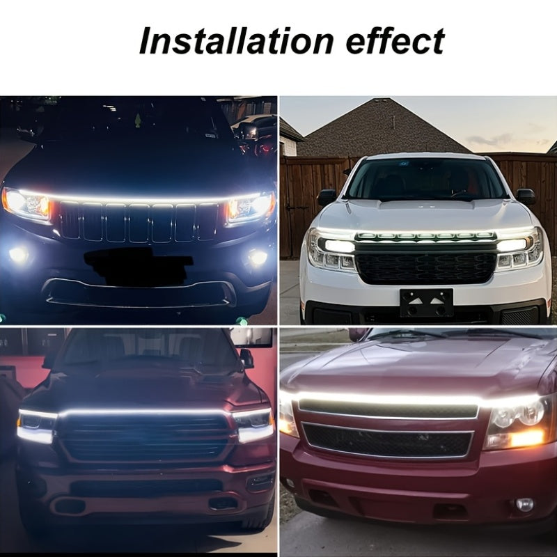 70-Inch LED Engine Bay Light Strip, White, High Brightness 2000-3000 Lumens, Auto Welcome Mode, Sequential Turn Signal Effect, 12V Hardwired for Cars and SUVs - Under-Hood Ambient Lighting