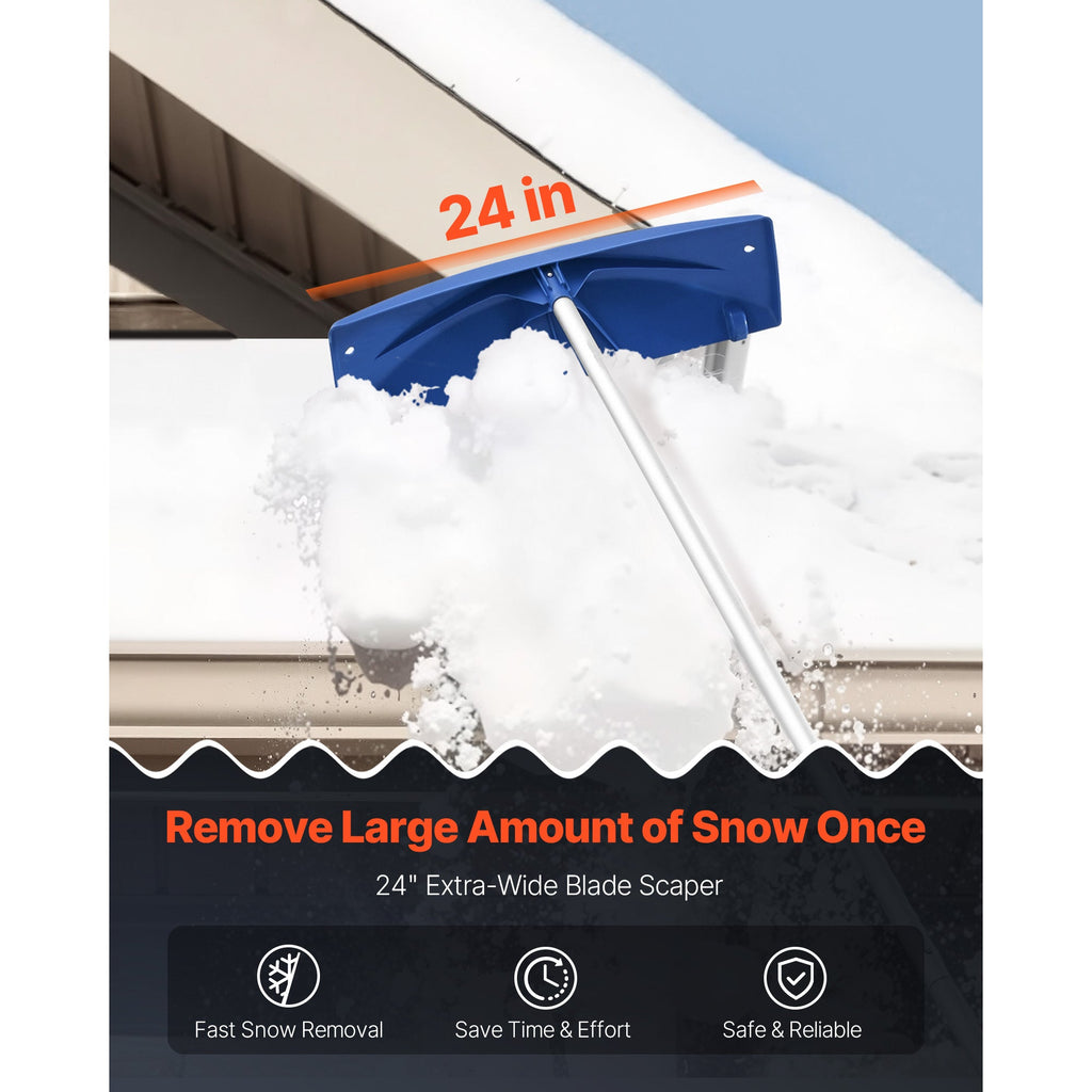 Roof Snow Rake, 24" Wide PP Blade, 3.8-18.2ft Adjustable Aluminum Handle, Rolling Wheels, Anti-Slip Grip, No-Ladder Snow Removal Tool for House Roof, Garage, Car, Leaves & Debris