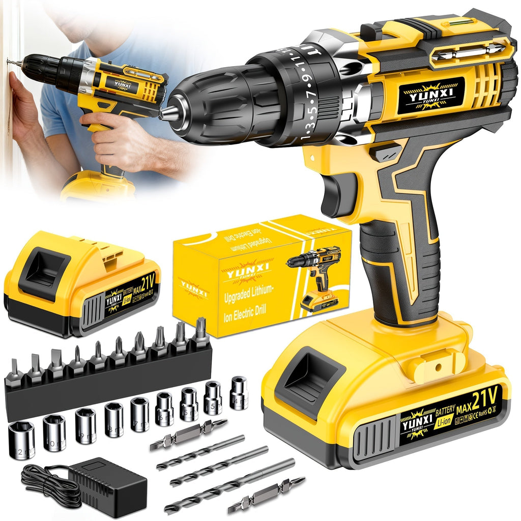 21V Cordless Impact Drill Set, 2.0Ah Battery & Fast Charger with Work Light, Variable Speed & Torque Adjustment, Electric Screwdriver Combo – Optional Storage Box for Car & Home Repair, DIY Men's Gift