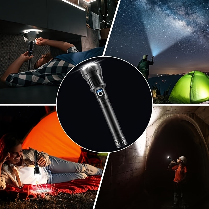 4000 Lumen Rechargeable Tactical Flashlight – High Lumens LED Handheld Torch, USB-C, 500M Range, 4 Modes, Aluminum Alloy, Waterproof for Camping, Fishing, Hiking, Night Patrol, and Emergency