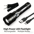High-Lumen USB Rechargeable Flashlight – 3600mAh High-Capacity Battery IP68 Waterproof with Shoulder Strap for Outdoor Work Patrol Fishing & Home Use