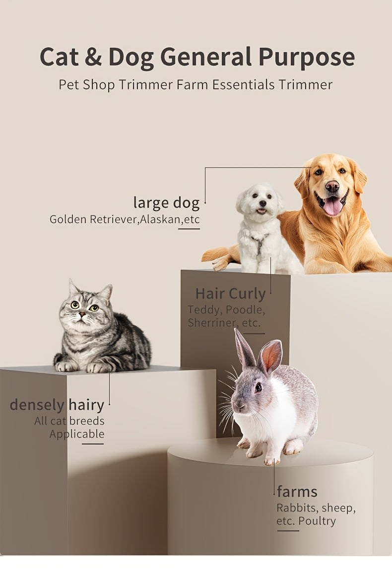 Rechargeable Cordless Pet Grooming Clippers with LED Display - Professional Wireless Dog Hair Trimmer, Detachable Blades, 4 Comb Guides, Low Noise, 3.6V USB Charging, for Dogs, Cats, and Small Animals