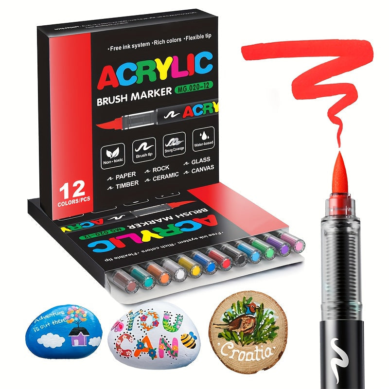 Acrylic Paint Markers Brush Tip – 12/24/36/48/60/72/120/168 Colors for Rock, Metal, Glass, Wood, Canvas, Ceramic & Plastic, DIY Hand-Painting Art Supplies, Back to School, Halloween, Christmas, Birthday Gift
