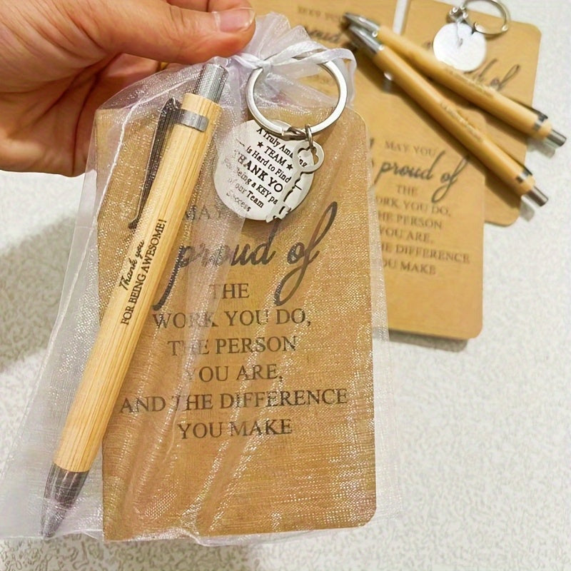 24-Piece Inspirational Gift Set: Bamboo Retractable Pen, Keychain, Gratitude Notebook, and Gift Bag – Bulk Appreciation Gifts for Employees, Teachers, Thanksgiving, and Christmas