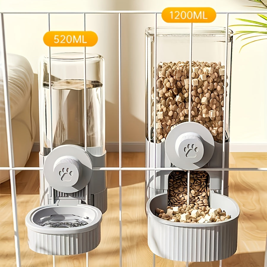 悬挂式宠物喂食喂水器套装——猫、狗、兔两件套重力式自动喂食器与饮水碗，大容量笼挂式食水盆组合