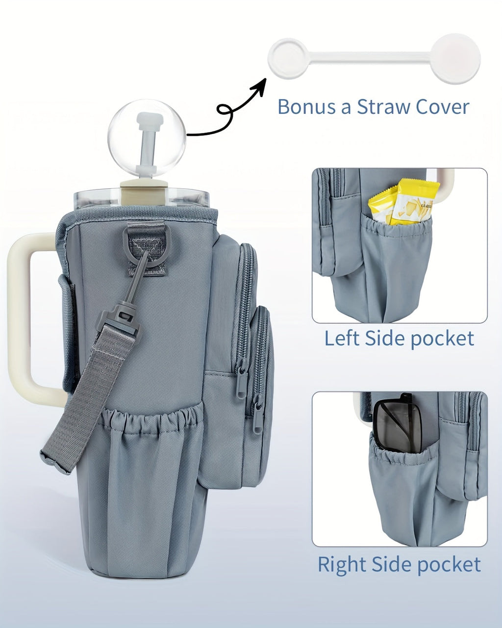 40oz Insulated Water Bottle Sling Bag with Straw Lid & Handle – Hands-Free Carrier with Phone Pocket, Zippered Compartments, and Adjustable Strap for Dog Walking, Gym, Travel, Outdoor, Men, and Women