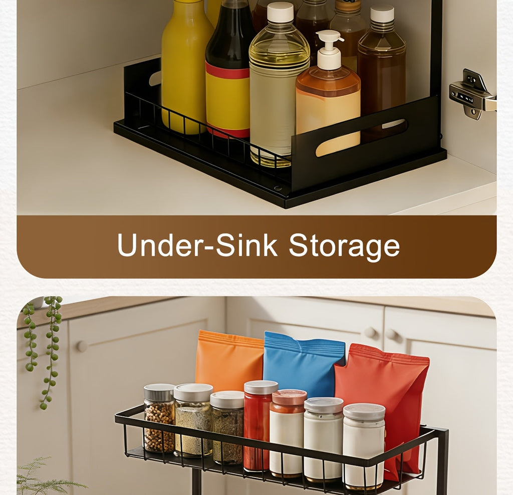 Pull-Out Under Sink Organizer, 2-Tier Slide-Out Cabinet Shelf, Kitchen/Bathroom Utility Storage Rack, Sliding Cabinet Organizer for Under Sink, Kitchen, Bathroom, or Pantry – 1 or 2 Pack Options