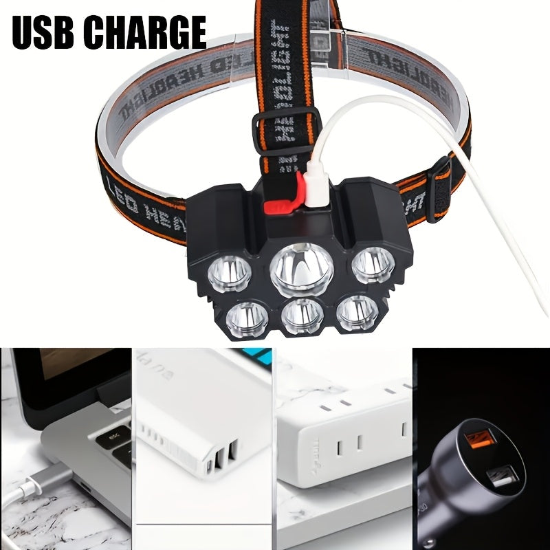 LED Rechargeable Headlamp 2-Pack – 5 LED USB Charging 4-Mode IP65 Waterproof Head-Mounted Flashlight for Camping, Hiking, Hunting, Fishing, Running, and Outdoor Sports for Men and Women