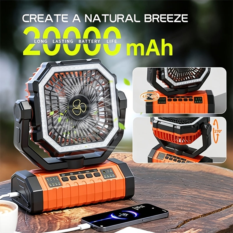 20000mAh Camping Fan with LED Lantern, Rechargeable Oscillating Fan with 4 Speeds and Timer – Portable Tent Fan for Outdoor Camping, RV, Jobsite, and Power Outages