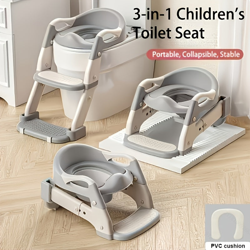 3-in-1 Portable Potty Training Toilet Seat Adjustable Height Collapsible Non-Slip Soft Padded for Home and Travel – Toddler Potty Chair Grey
